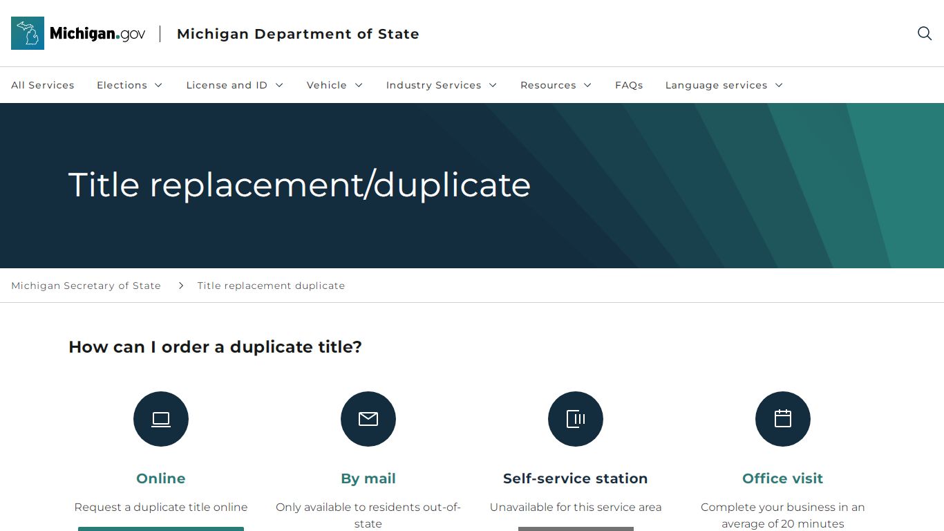 Title replacement/duplicate - Michigan